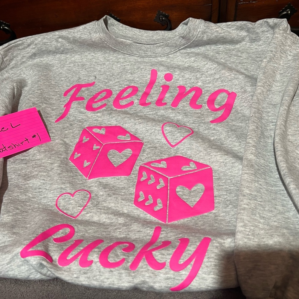 Gray Sweatshirt with Pink Dice Design
